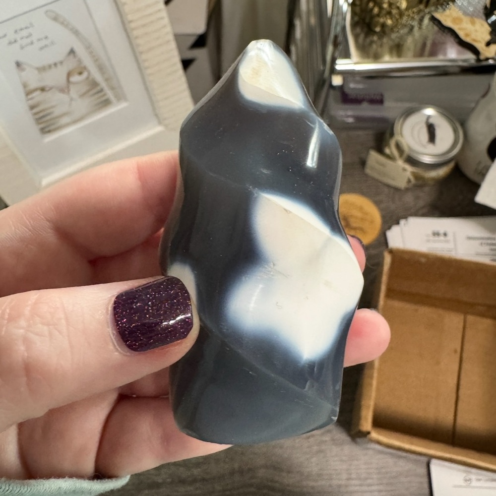 Orca Agate Free Form / Flame - Blue & White Crystal - NWOT